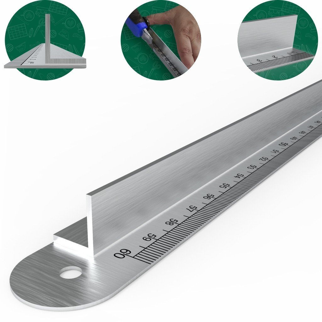 Régua de Aço Inoxidável 60cm com Proteção para Dedos