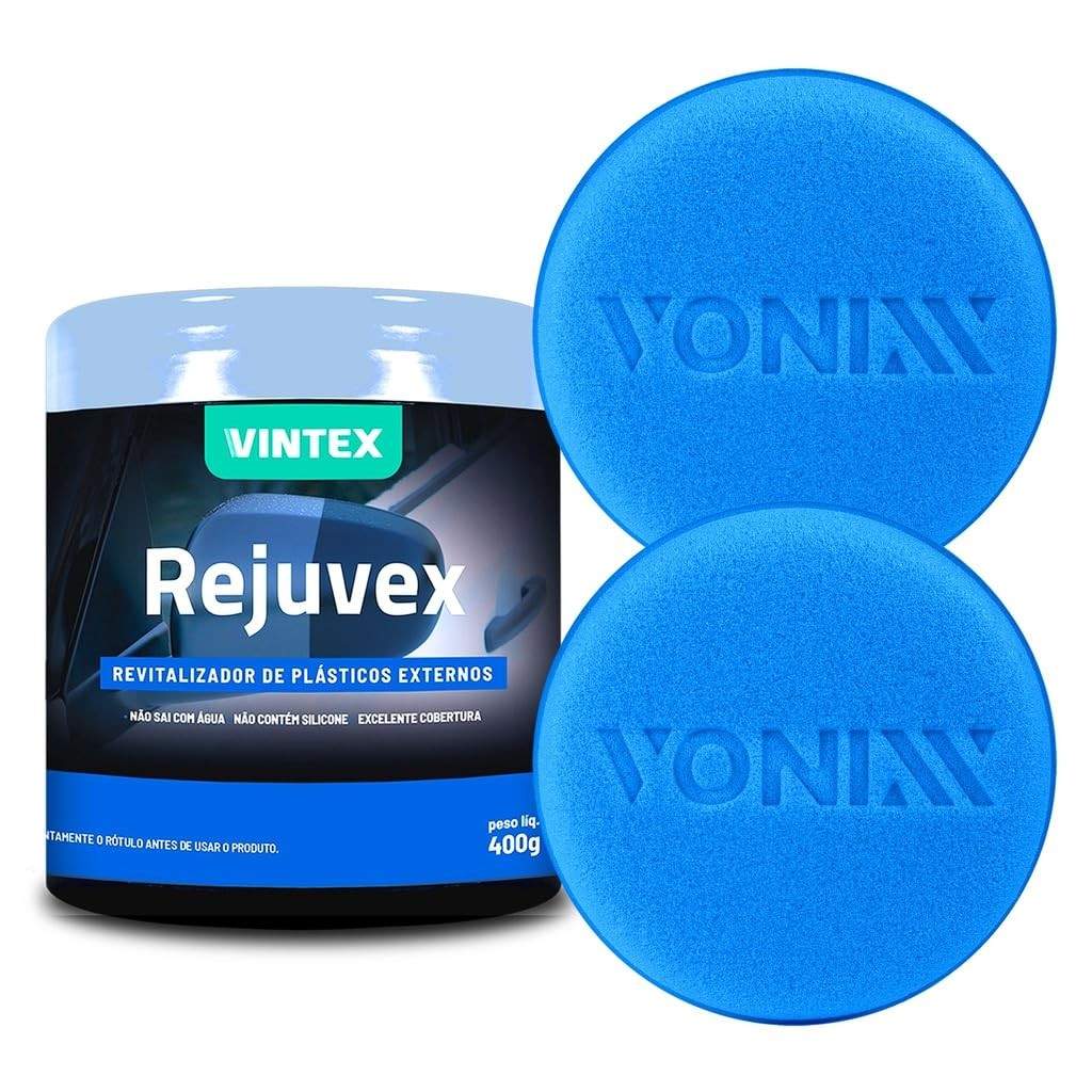Kit Essencial: Rejuvex 400g Vintex para Renovar Plásticos + 2 Aplicadores de Espuma Vonixx