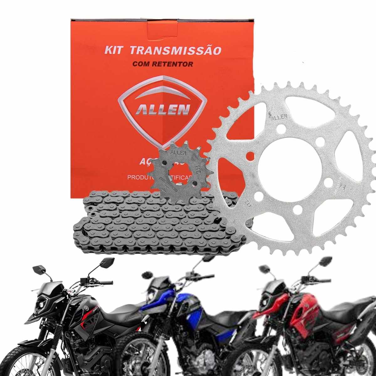Kit Relação Transmissão XTZ Crosser 150 Allen com Retentor - Aço 1045 Resistente