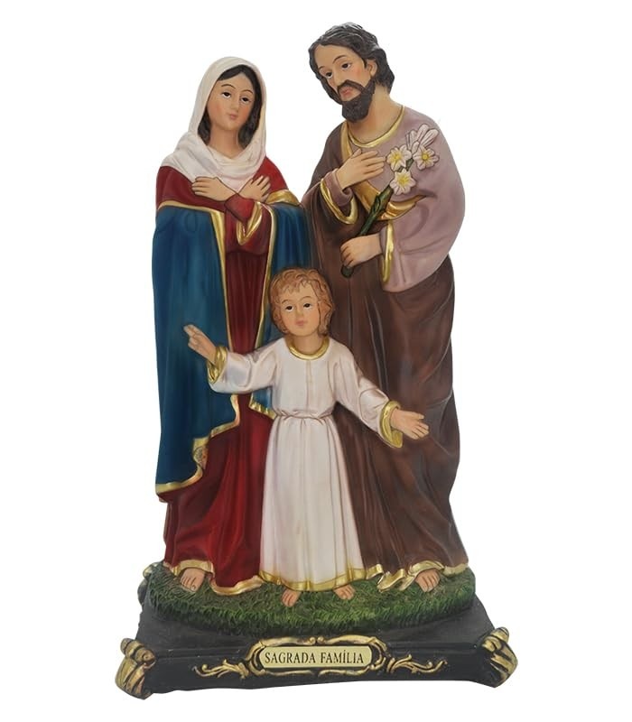 Sagrada Família em Resina Pintada à Mão - Imagem Religiosa Decorativa 20 cm