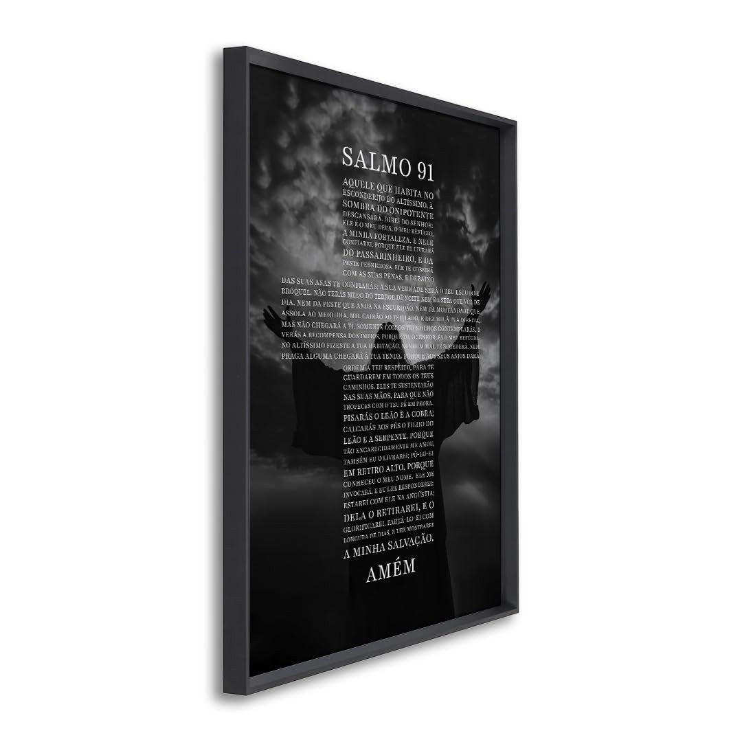 Quadro Decorativo Religioso Salmo 91 - Design Elegante Preto 60x90cm