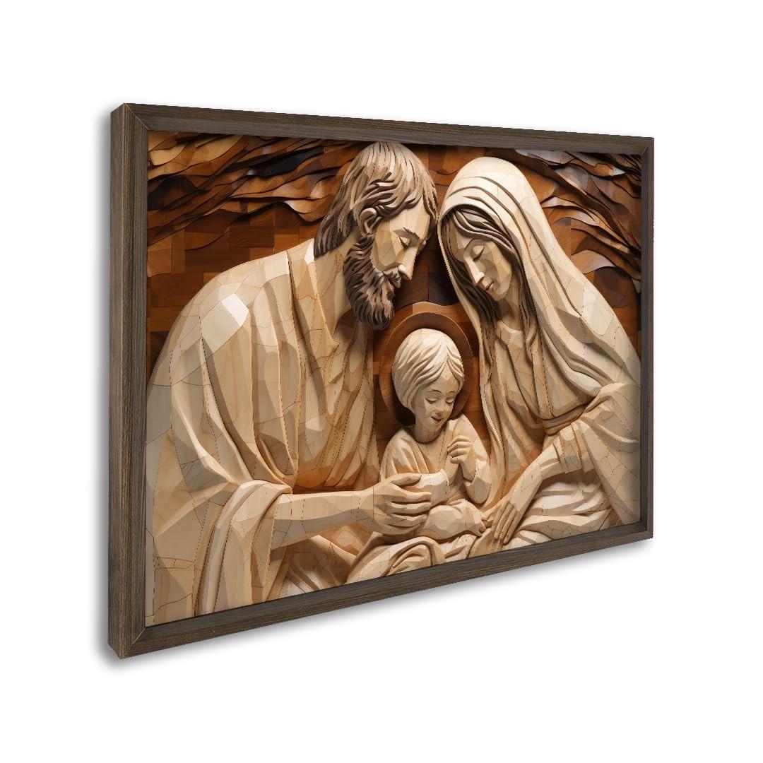 Quadro Decorativo Religioso Sagrada Família | 60x90cm Tabaco | Design Inspirador e Proteção Espiritual