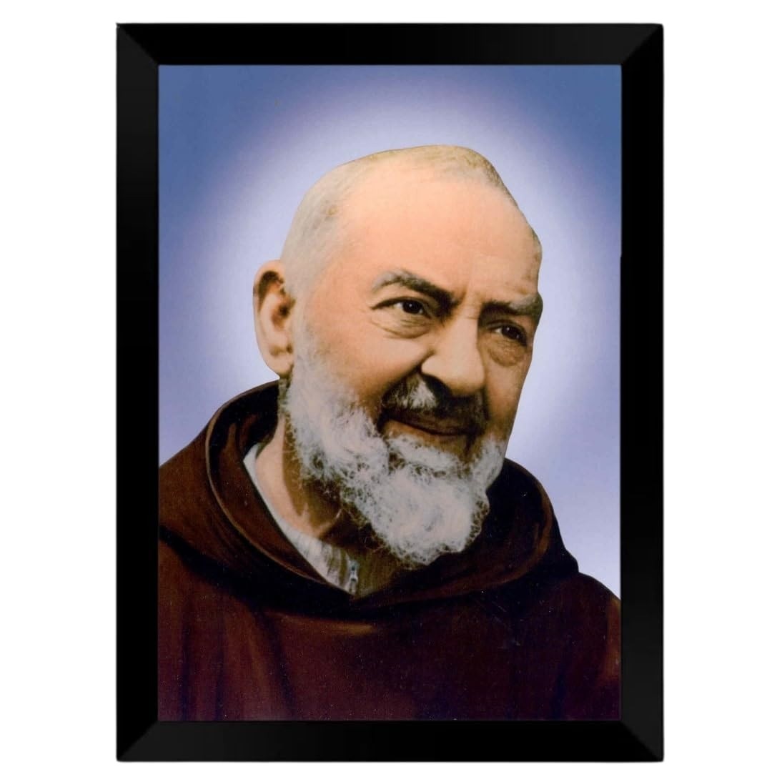 Quadro Decorativo Religioso São Padre Pio de Pietrelcina - A4 Preto | Imagem Inspiradora para Ambientes Sagrados