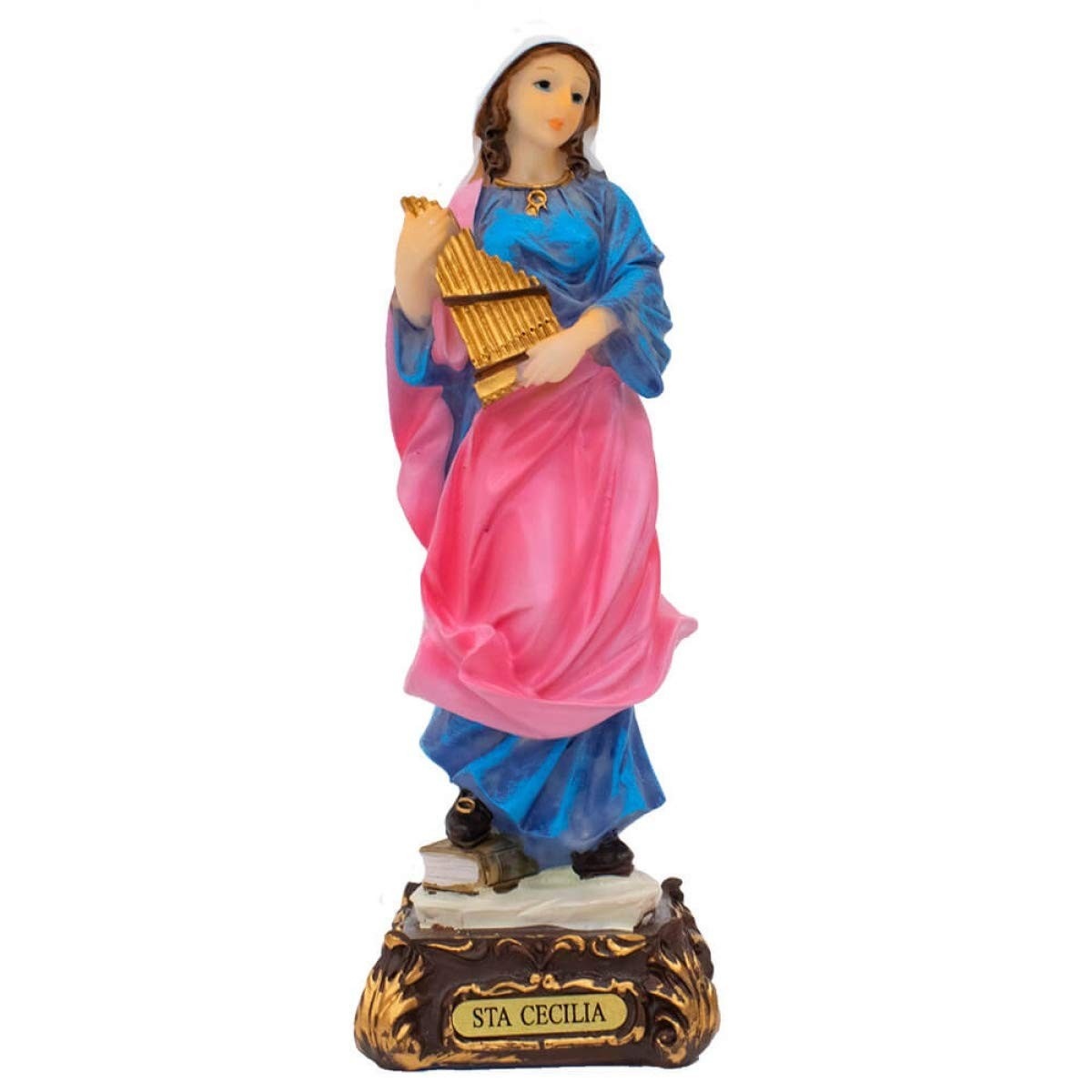 Santa Cecília 16cm em Resina Transparente - Enfeite Musical e Religioso Elegante