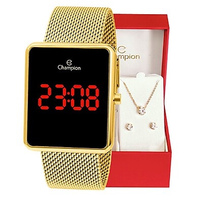 Relógio Champion Digital Dourado + Kit: Elegância e Estilo