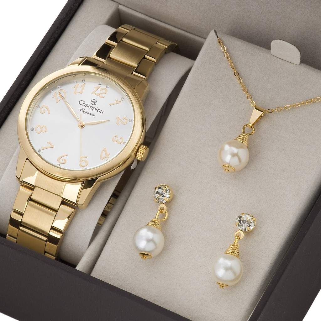 Relógio Champion Dourado: Elegância e Kit Exclusivo