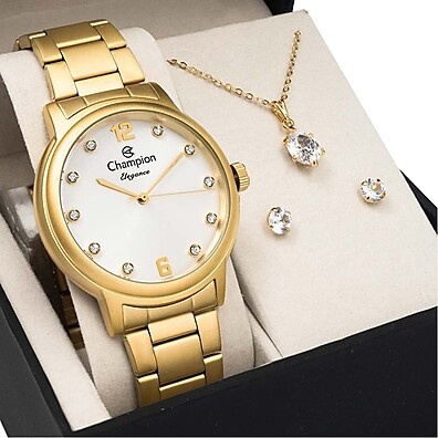 Relógio Champion Dourado: Elegância em Kit!