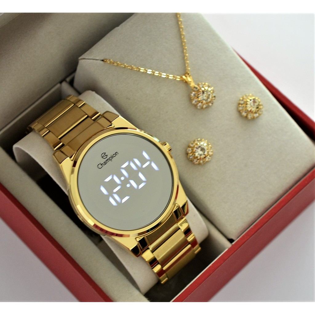 Relógio Champion Dourado Espelhado: Luxo e Estilo!
