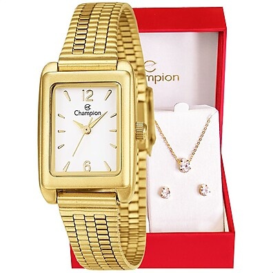 Relógio Champion Dourado Feminino: Elegância e Conjunto Completo