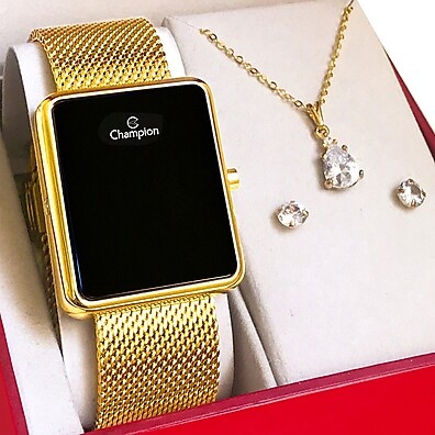 Relógio Champion Feminino Dourado com Joias – Original e Com Garantia