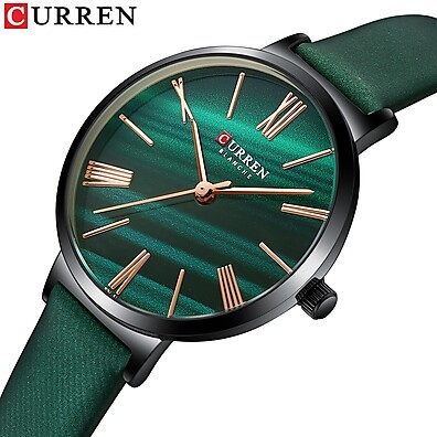 Relógio CURREN Feminino 9076 XL – Couro Clássico com Proteção contra Água