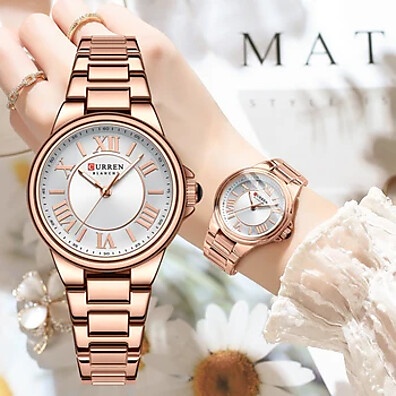 Relógio CURREN Feminino 9091X: Aço Inoxidável, Luminoso e à Prova D'água