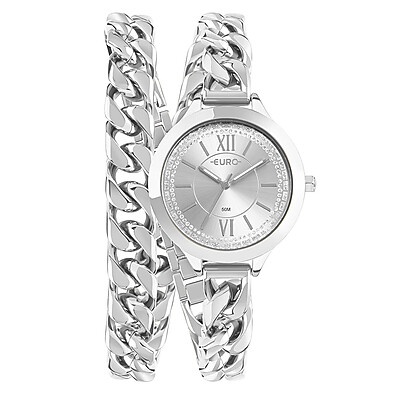 Relógio Euro Feminino Chains: Elegância em Prata