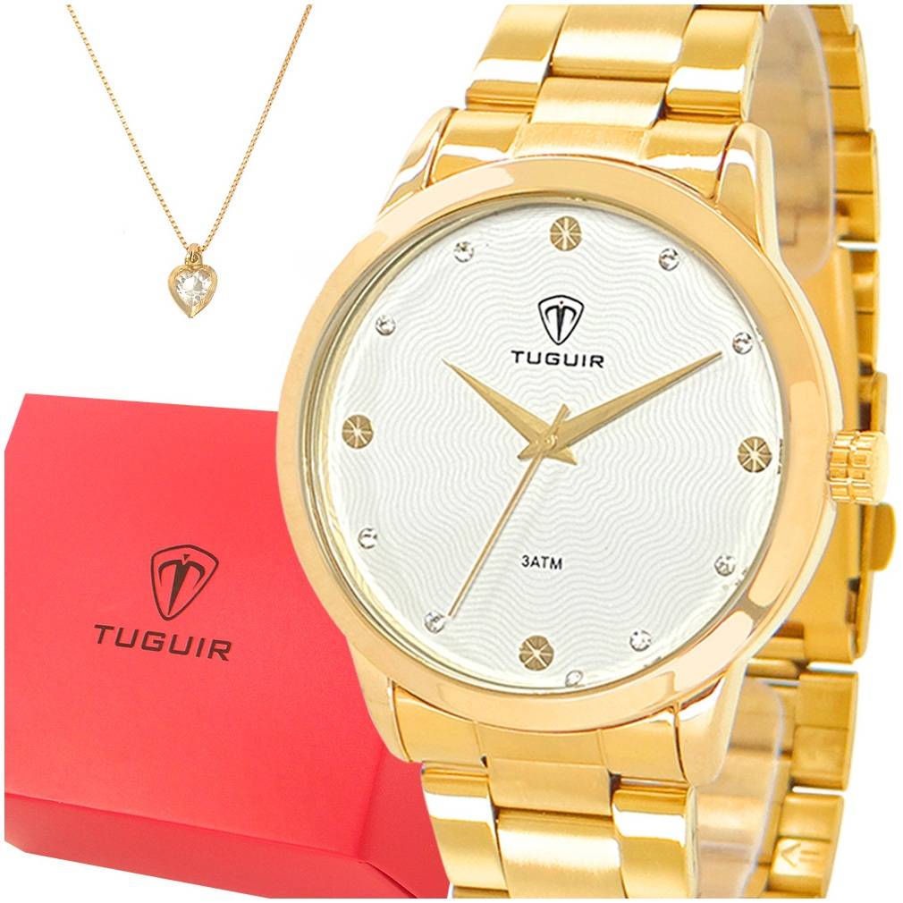 Relógio Feminino Dourado Tuguir: Elegância à Prova D'água