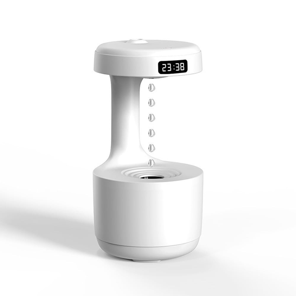 Umidificador Difusor de Ar com Relógio Digital 800ml - Água Anti-Gravidade Gotas