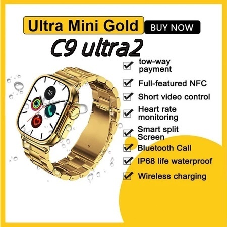 Relógio Inteligente C9 Ultra 2 Gold: Tecnologia à Prova D'Água e Conectividade Avançada