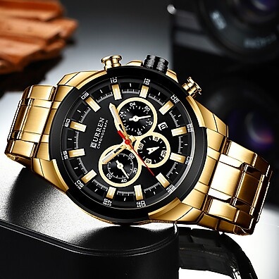 Relógio Masculino CURREN 8361XS: Dourado e à Prova D'água