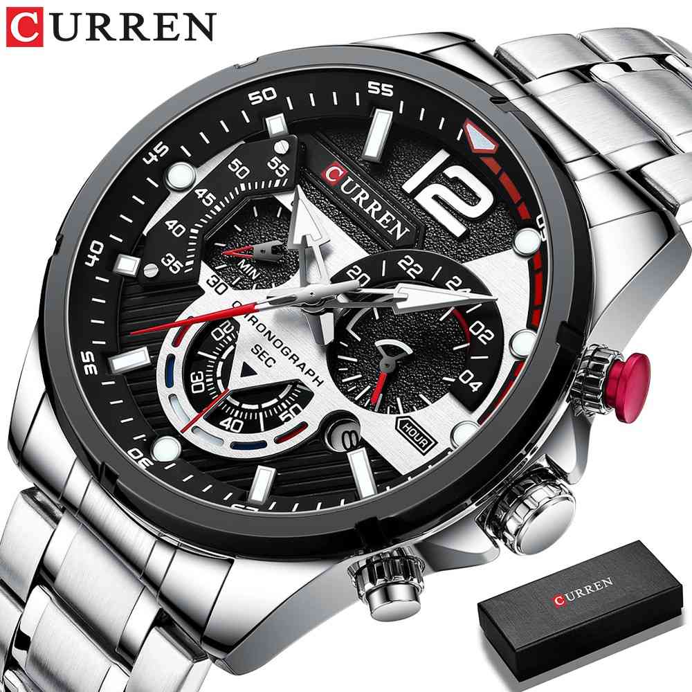 Relógio Masculino CURREN 8395B: 3 Olhos, Impermeável e Luxo em Aço