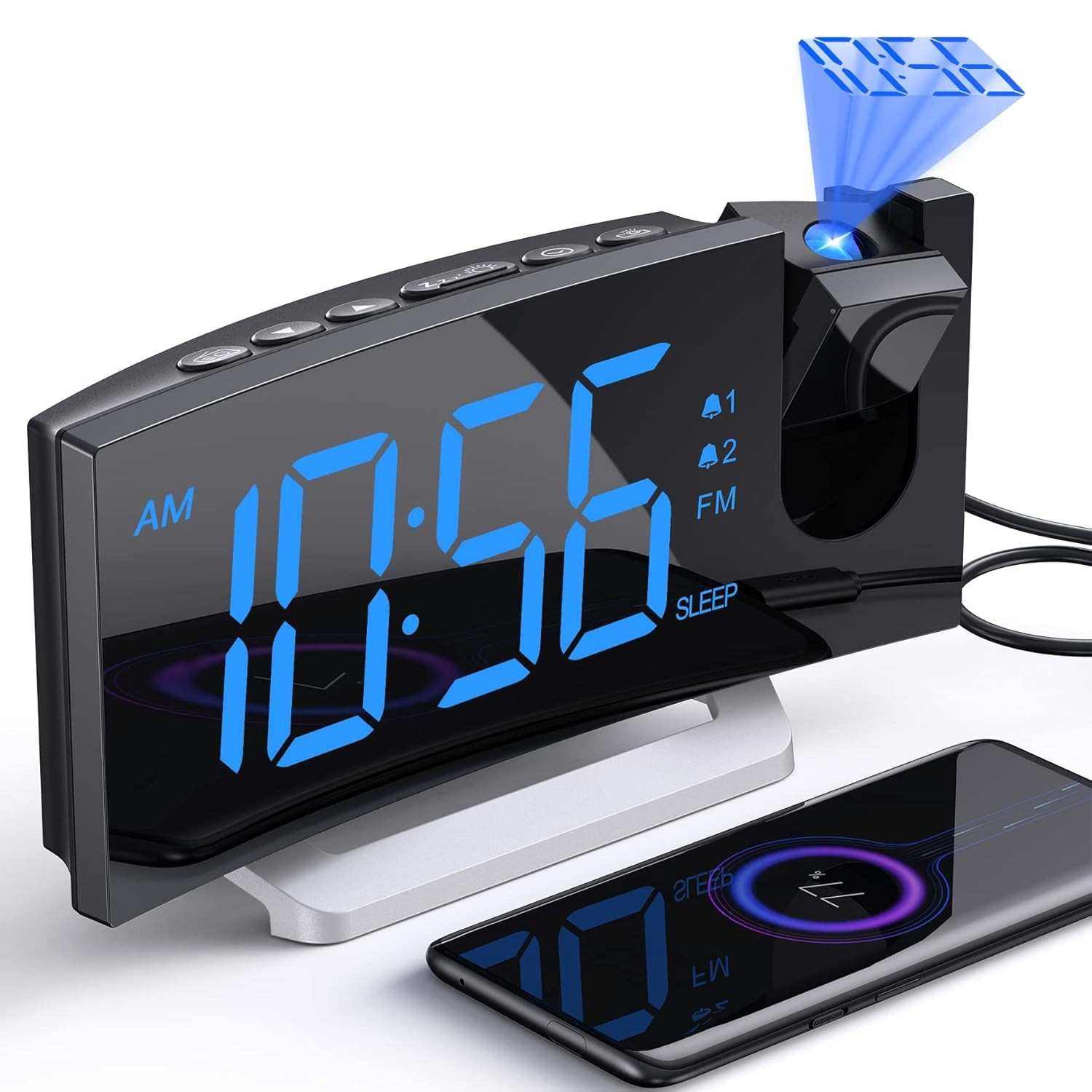 Relógio de Alarme com Projetor Rotativo 180° e Rádio FM | Seu Quarto Mais Moderno e Funcional