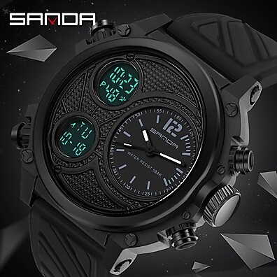 Relógio SANDA 3002: Esportivo, À Prova d'Água e Com Display Duplo