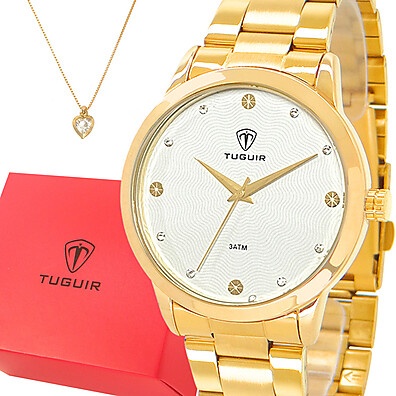 Relógio Tuguir Dourado: Elegância com 1 Ano de Garantia