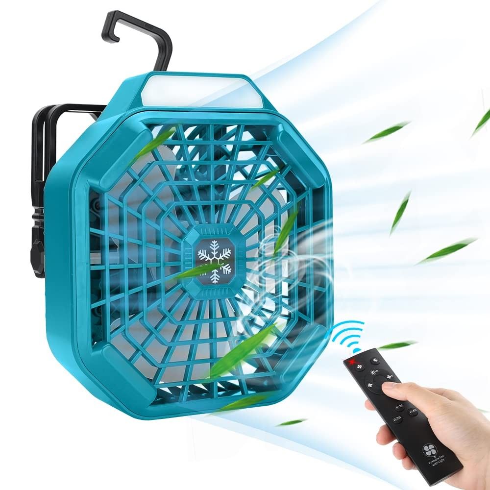 Ventilador Portátil Choerinton 18V com Luz LED e Controle Remoto – Ideal para Acampamento e Uso Externo