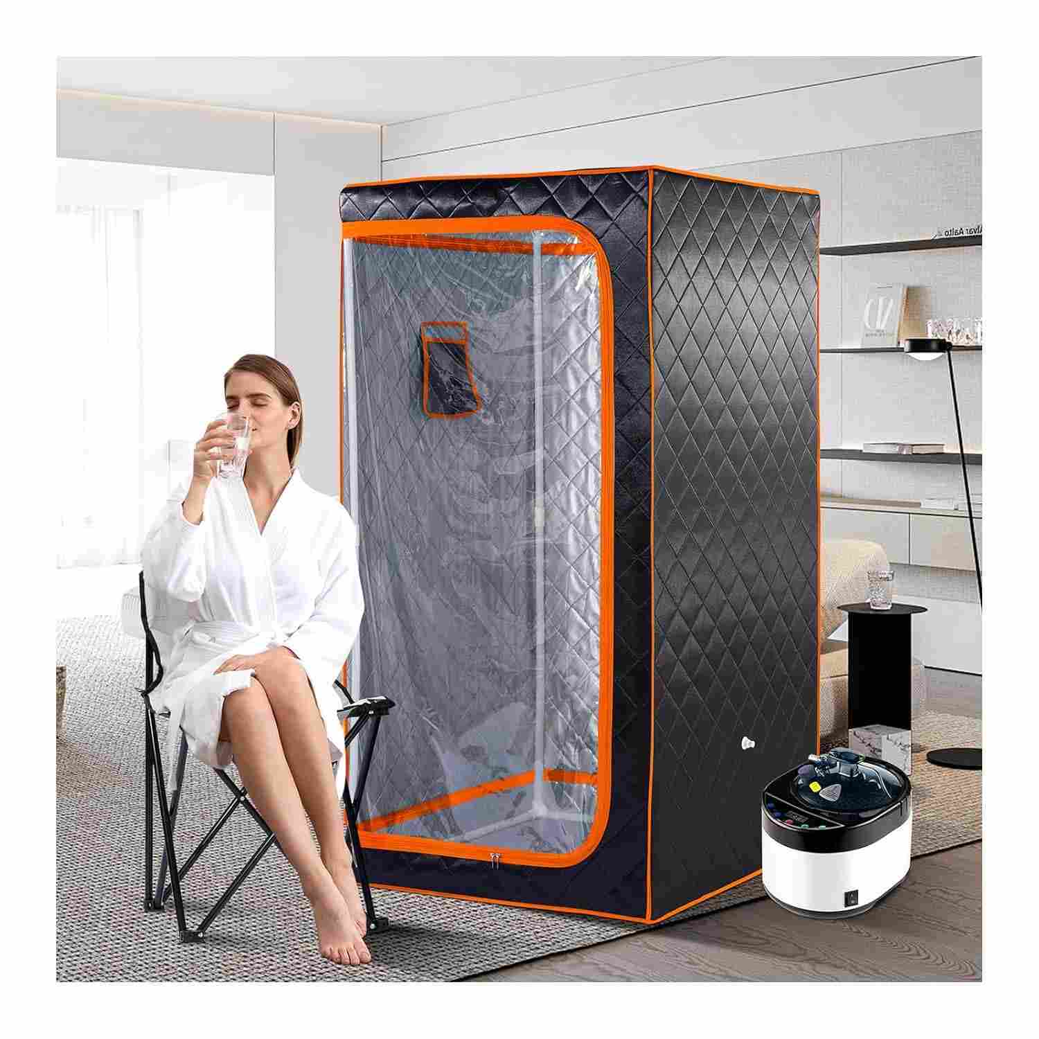 ZONEMEL Sauna a Vapor Portátil Completa 1600W com Controle Remoto e Cadeira Dobrável