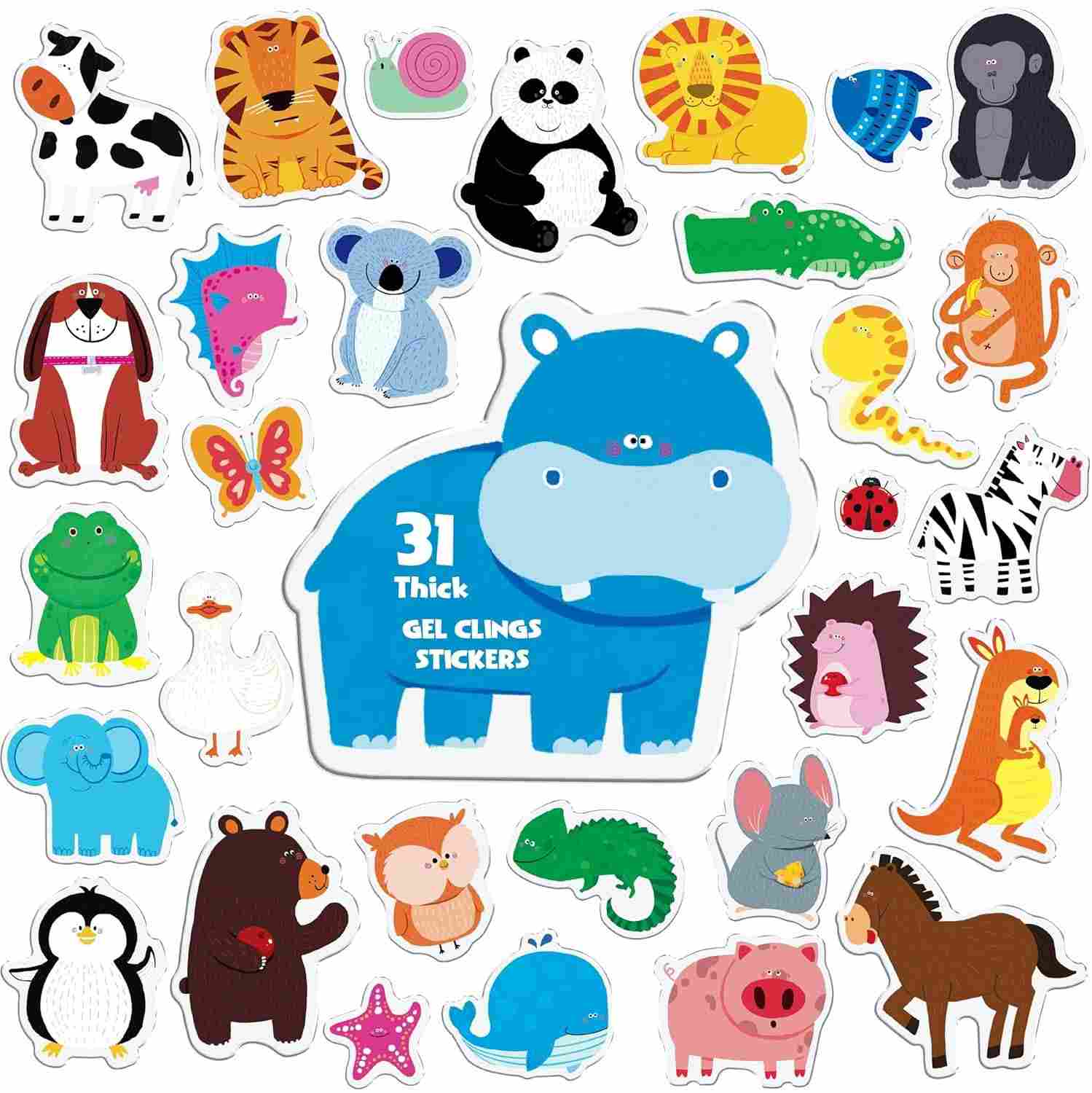Adesivos de Geleia Animais - 31 Unidades Removíveis e Reutilizáveis para Decoração Infantil