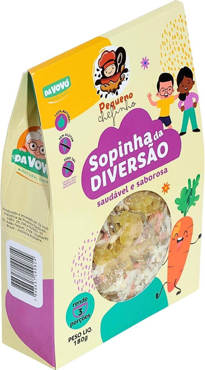 Da Vovó, Sopinha da Diversão, Pequeno Chefinho, Rende 3 porções, Pronto em 15 minutos, Alimentação saudável infantil, 180 Gramas