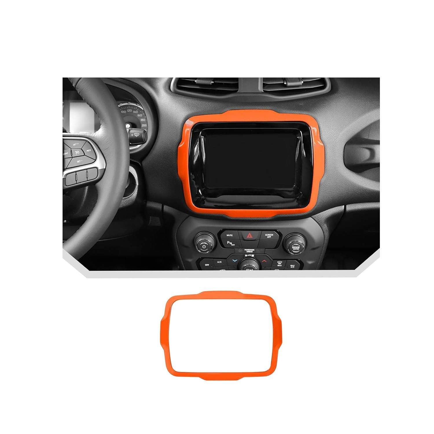 JeCar: Destaque seu Jeep Renegade 2018+ com Acabamento de Painel de Navegação Laranja Vibrante
