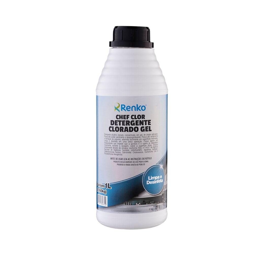 Detergente Clorado Gel Chef Clor Renko 1L - Limpeza Profunda e Desinfecção Total