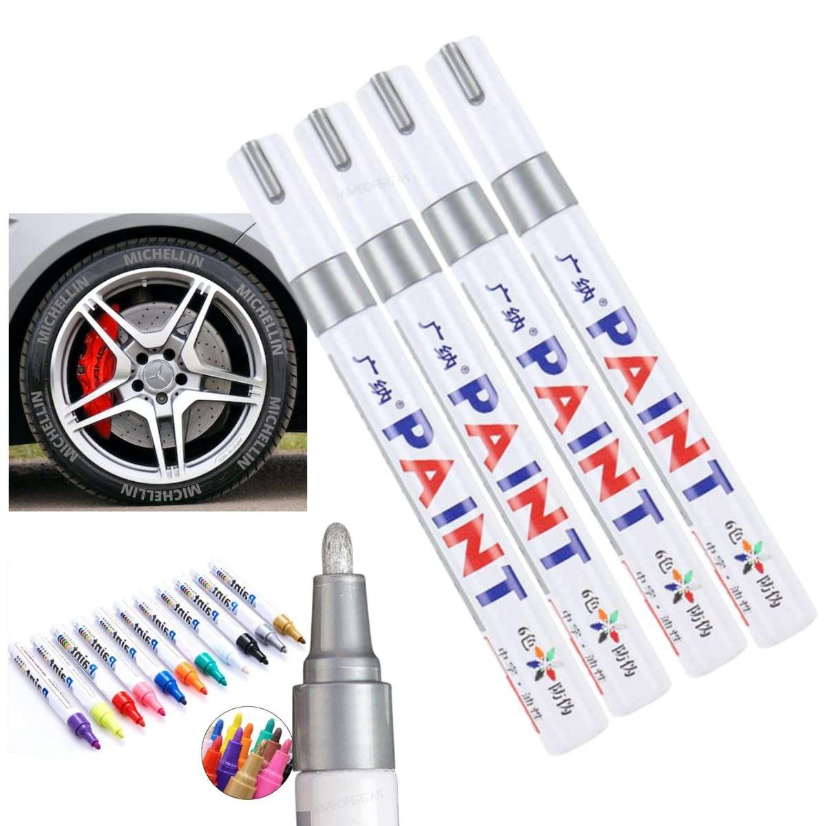 Kit 4 Canetas Reparadoras Tira Risco - Pintura e Retoque para Carros, Motos, Pneus, Tênis e Azulejos