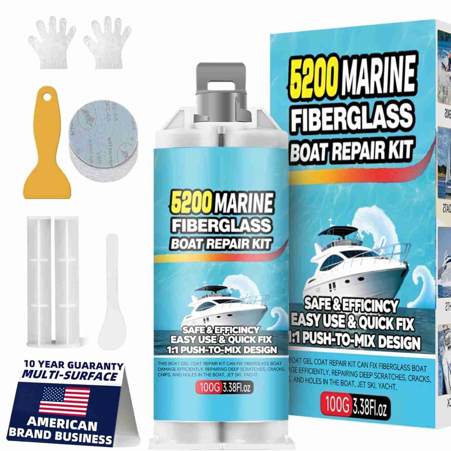 Kit de Reparo de Fibra de Vidro Marítima 5200 - Reparo Profissional para Barcos, Jet Ski e Iates
