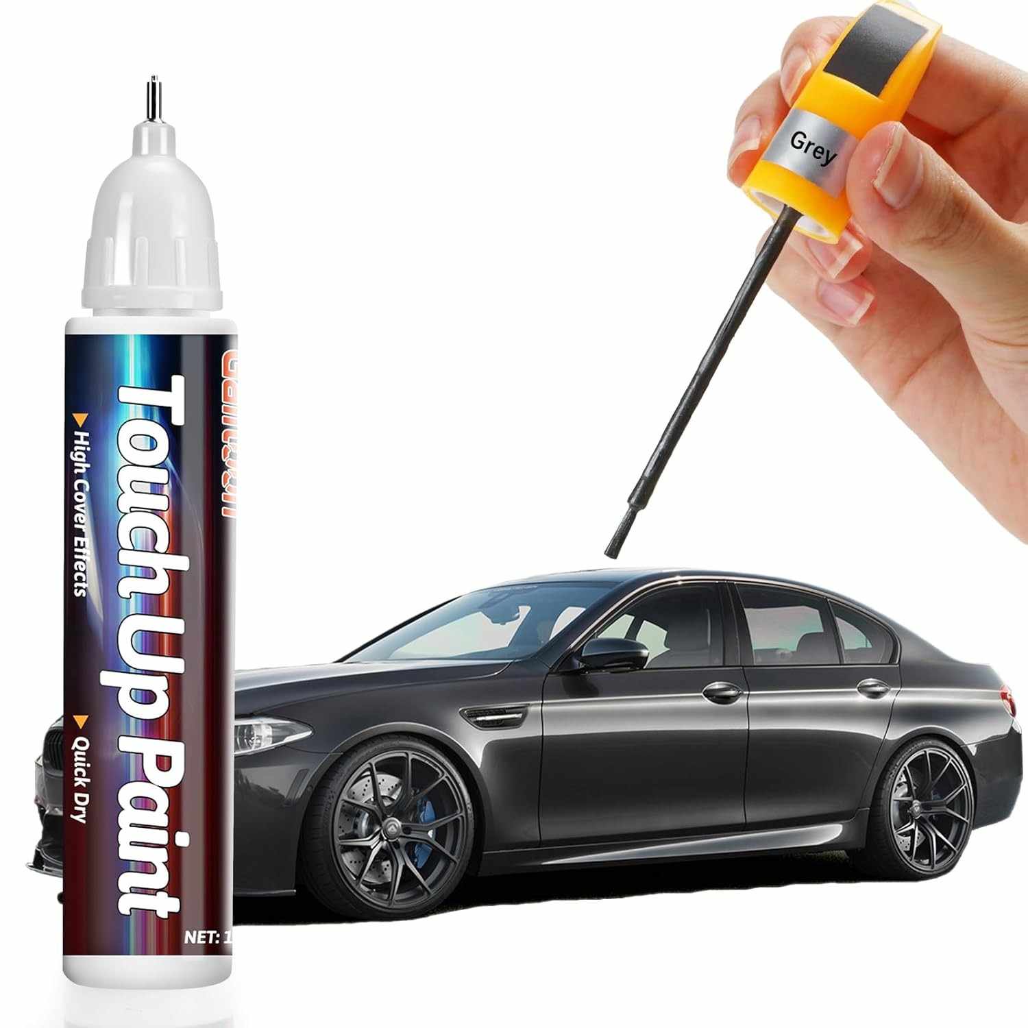 Caneta de tinta de retoque cinza para carros, reparo de arranhões de pintura de carro, caneta de tinta de retoque de carro dois em um, solução rápida e fácil para reparar pequenos arranhões