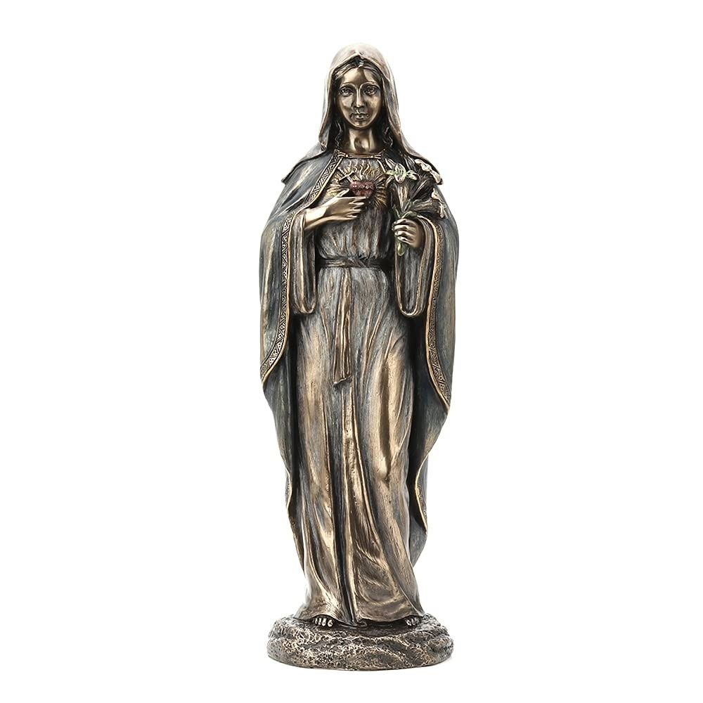 Imaculado Coração de Maria - Escultura em Resina com Acabamento Bronze - 21 cm - Veronese Design
