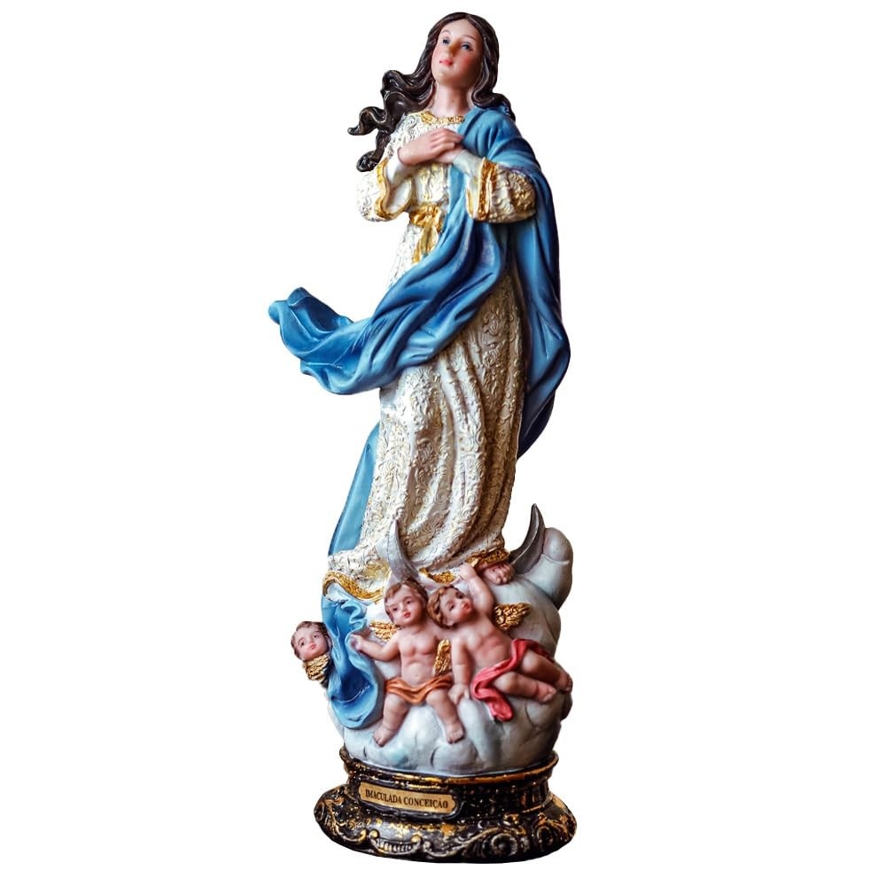 Imagem da Imaculada Conceição em Resina - 30 cm | Decoração Religiosa Elegante e Duradoura