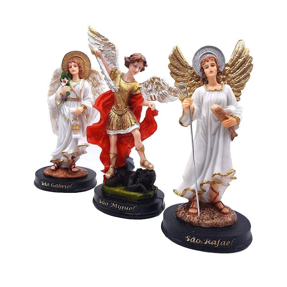 Imagem em Resina dos Três Arcanjos: São Miguel, Gabriel e Rafael - 20 cm | Acabamento Premium e Pintura Manual