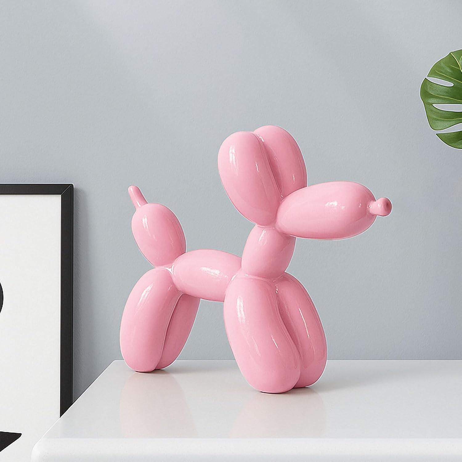 Estátua de Cachorro Balão Rosa em Resina - Decoração Fofa para Sala e Mesa