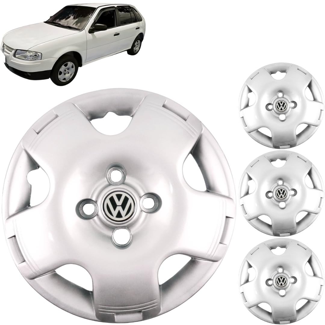 Jogo 4 Calotas Aro 13 VW Gol G3/G4 (2000-2014) Grid GR060CA com Adesivo Resinado Logo VW