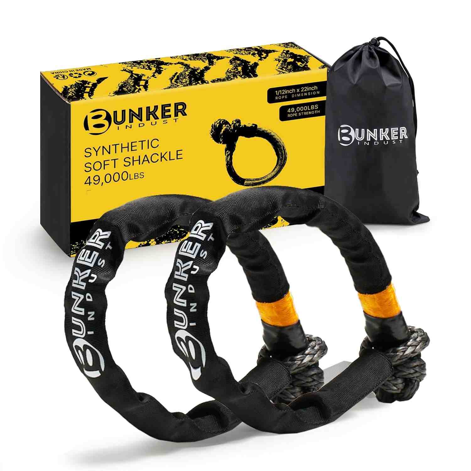 Manilhas de Recuperação Sintéticas BUNKER INDUST 2 Peças - 1/2" x 23" - 22.2kg Resistência - Off-Road 4x4
