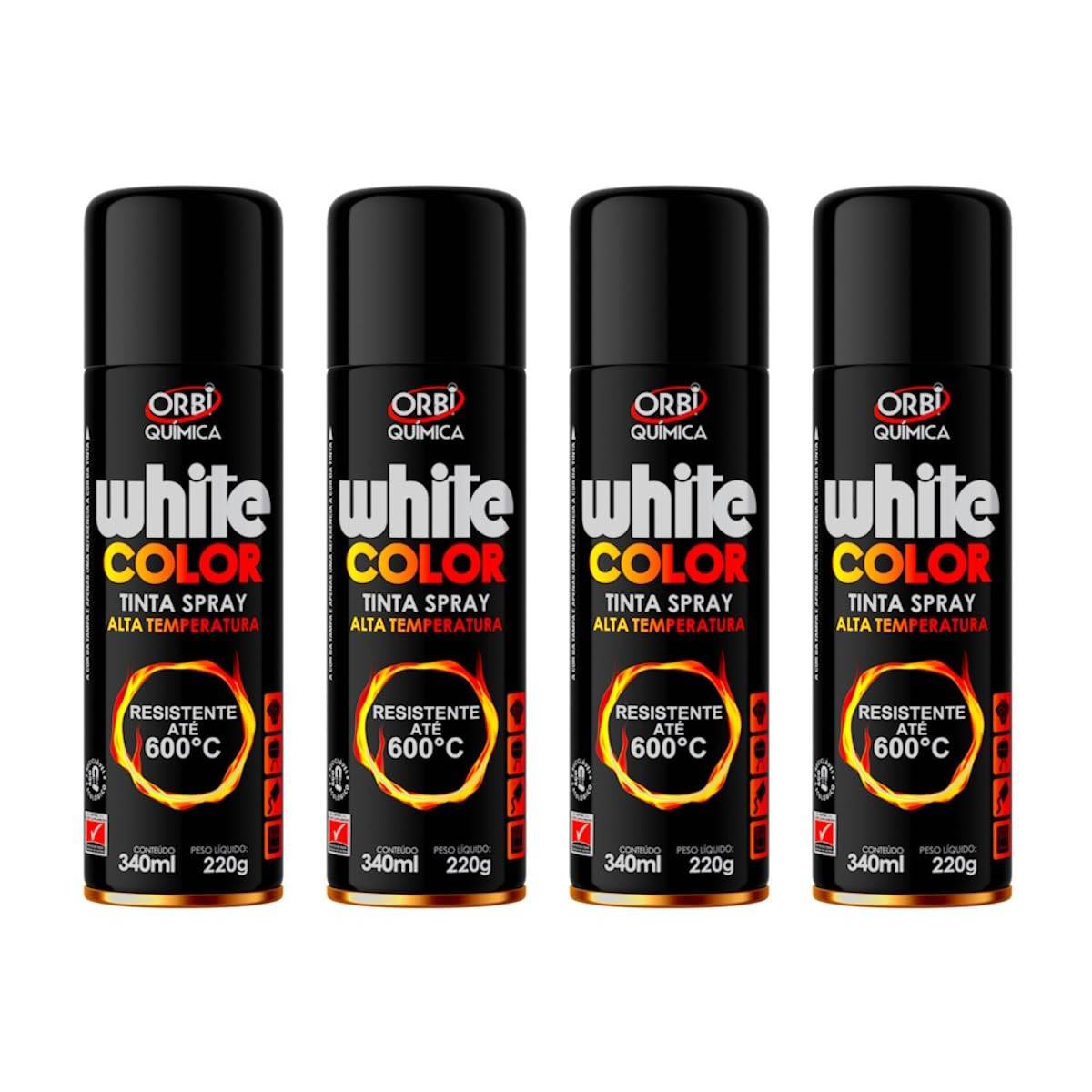 Kit com 4 Tintas Spray Alta Temperatura Orbi Química - Resistência Extrema para Motores, Rodas e Escapamentos