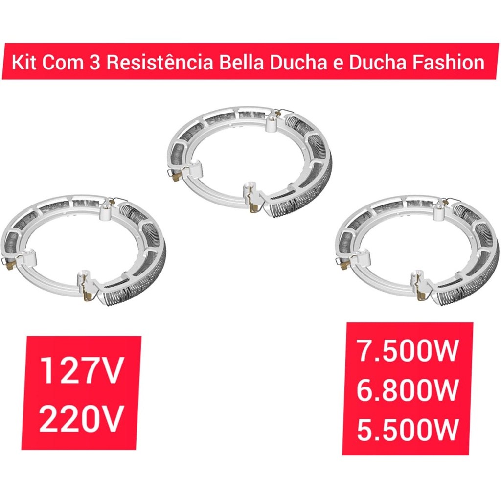 Resistência Bella Ducha/Fashion 4T: Kit 3 Unidades