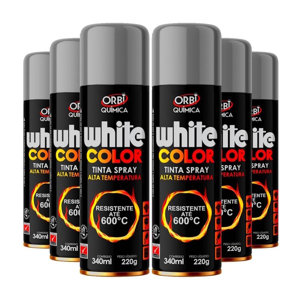 Kit 6 Tintas Spray Alta Temperatura Prata - Resistência até 600°C para Motores, Escapamentos, Fornos e Churrasqueiras