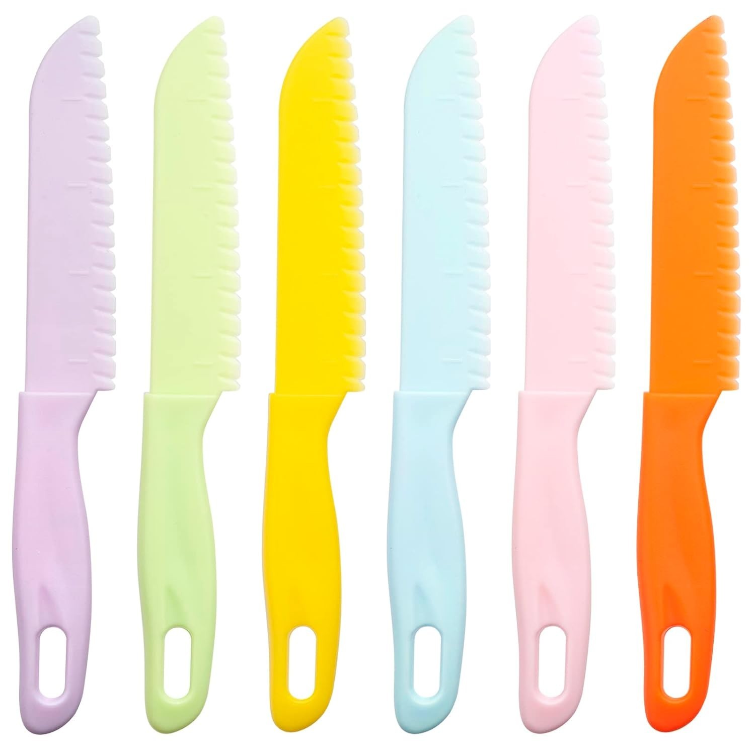 Conjunto de 6 Facas de Cozinha Seguras para Crianças - Nylon Resistente, Antiaderente e Lavável