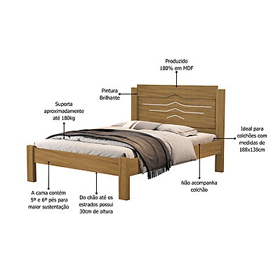 Cama de Casal Sofia MDF 140cm Moderna e Resistente