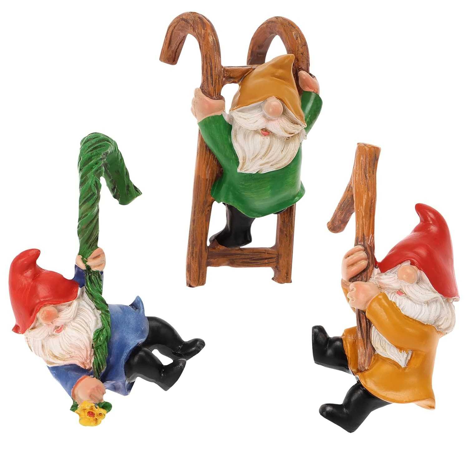 3 Estatuetas de Gnome para Decoração de Jardim e Vaso - Resina Resistente ao Clima