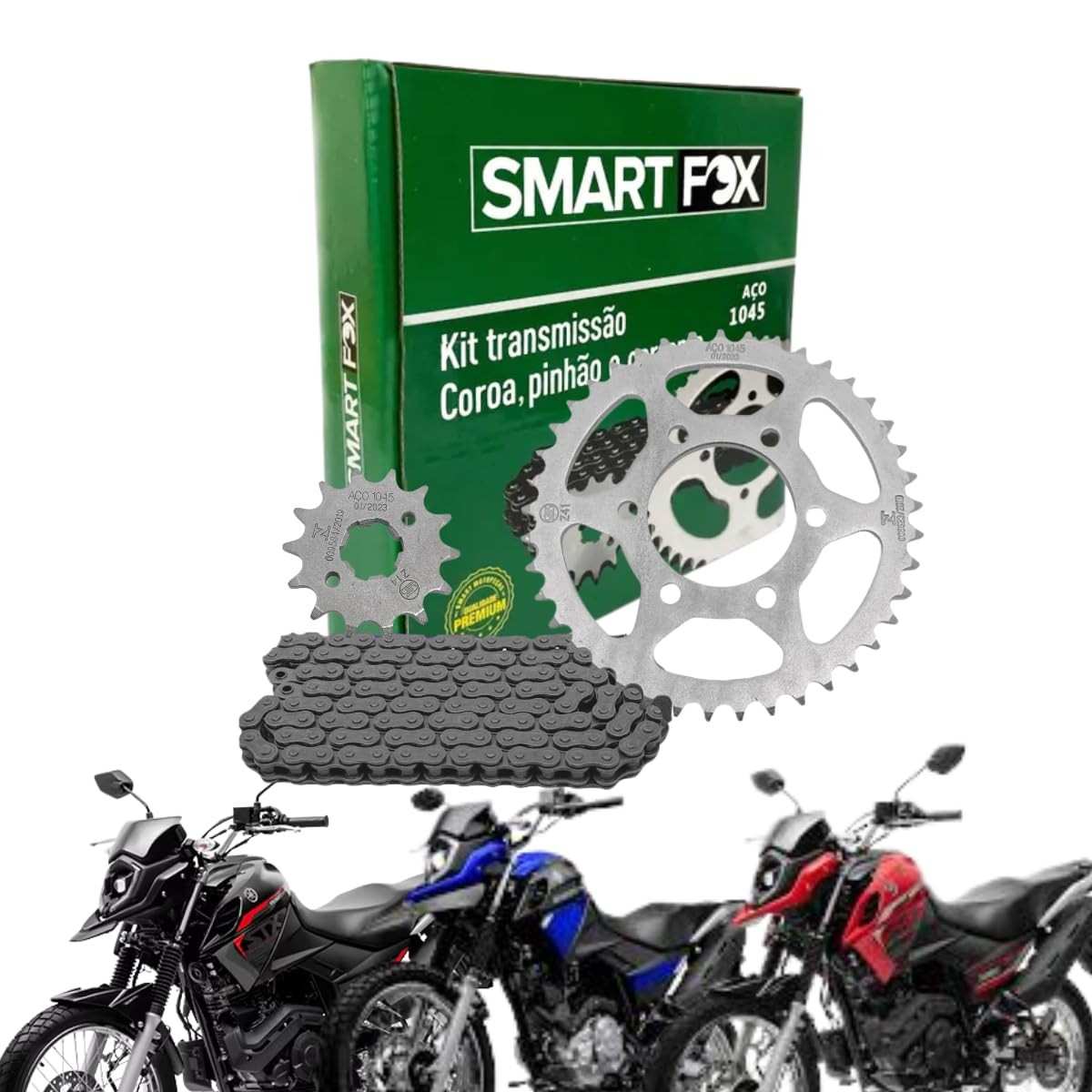 Kit Relação Transmissão XTZ Crosser 150 Smart Fox 2014-2025 com Retentor - Aço 1045 Resistente