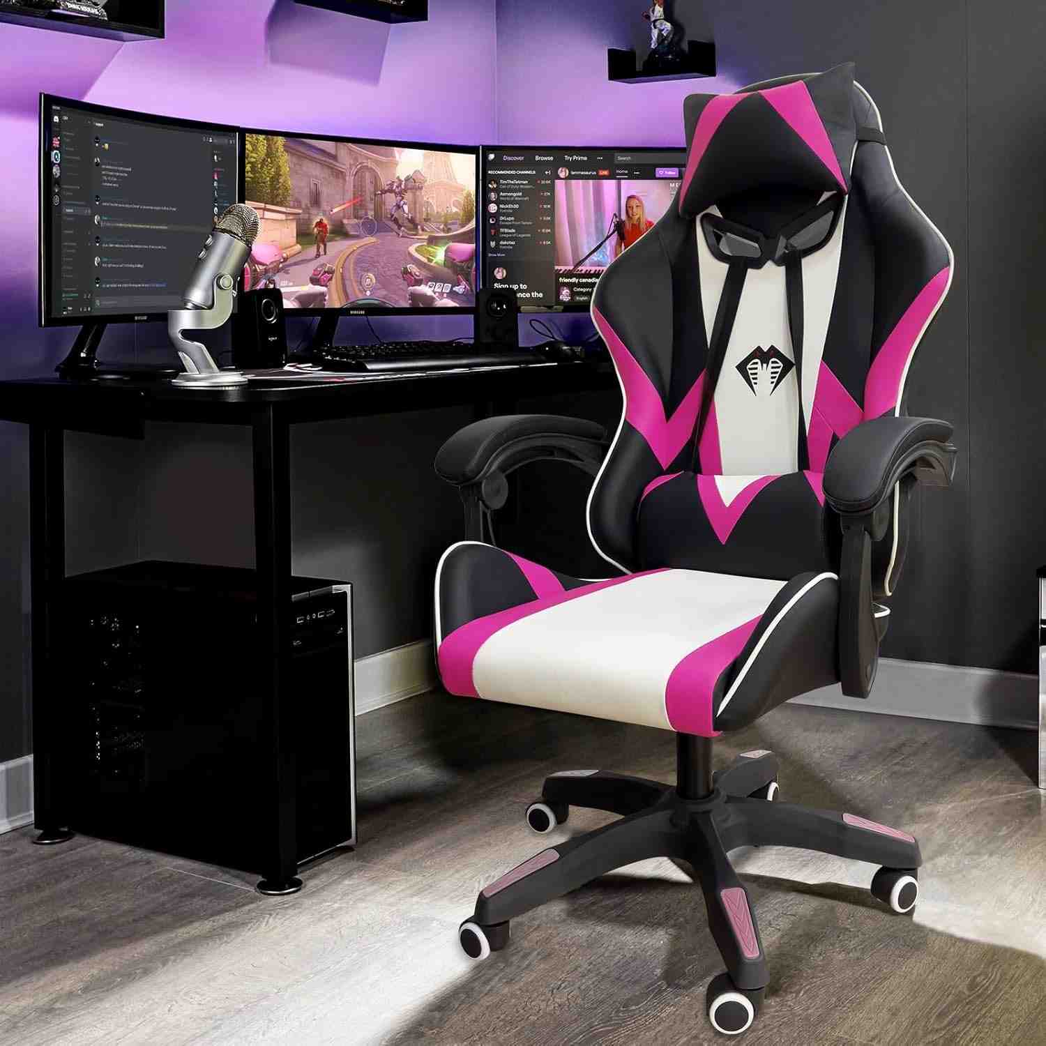 Cadeira Gamer Python Fly Rosa - Design Ergonômico, Tecido Respirável e Apoio de Cabeça Oversized