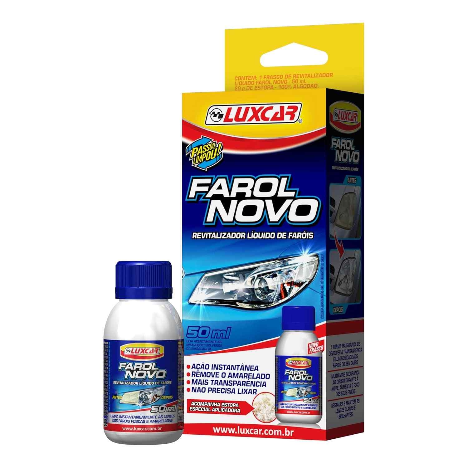 Farol Novo Luxcar 50ml: Restaure o Brilho e a Segurança dos Seus Faróis Instantaneamente!