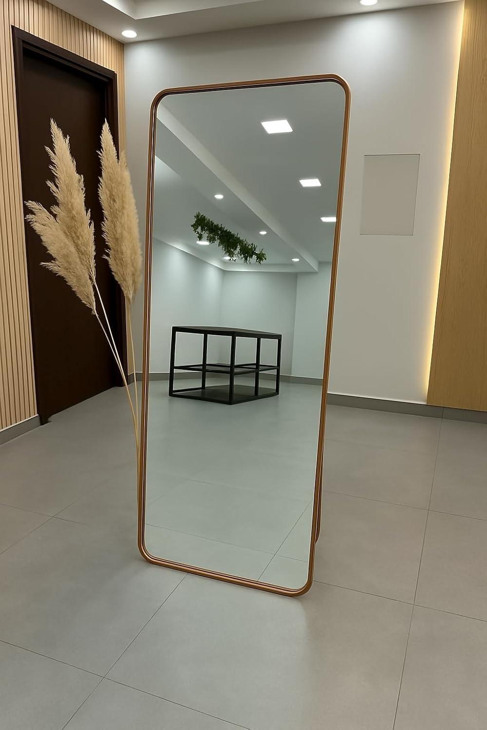 Espelho Retangular com Suporte de Chão em Alumínio 170x70cm - Rose Gold Corpo Inteiro